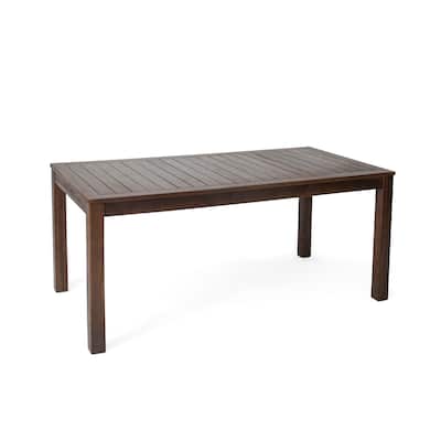 Roomfitters Solid Wood Dining Table, Rectangular Slatted Tabletop, Weather-Resistant Outdoor Patio Table, Dark Brown
