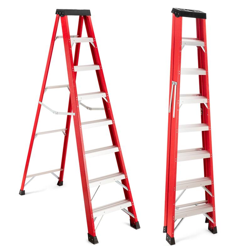 Fiberglass Ladder, 330 lb Load Capacity - Red