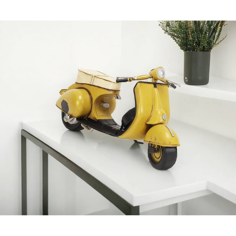 HomeRoots 9" Yellow and Black Metal Hand Painted 1959 Yellow Scooter Model Motorcycle - 15.5' X '8.5' X '6.3 - 15.5' X '8.5' X '6.3
