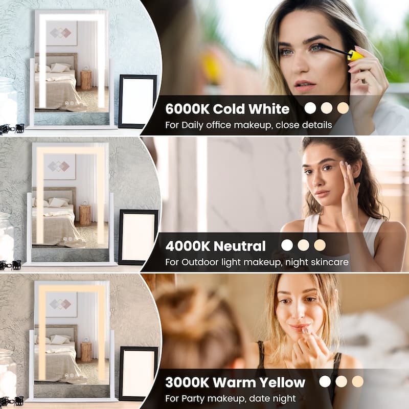 White LED Vanity Mirror with 10X Magnifying Mirror, Touch and USB Output - 14.37” W x 3.34” D x 18.7”