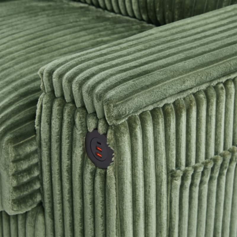 4-Seater Modern Corduroy Sofa Couch with USB Ports, Hidden Storage, and Flip-Top Cup Holders