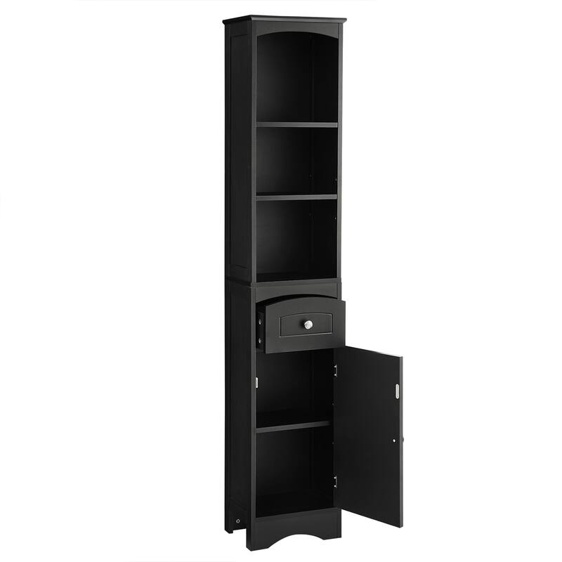 GDFStudio - Tall Bathroom Storage Cabinet, Freestanding with Drawer, Adjustable Shelf, MDF