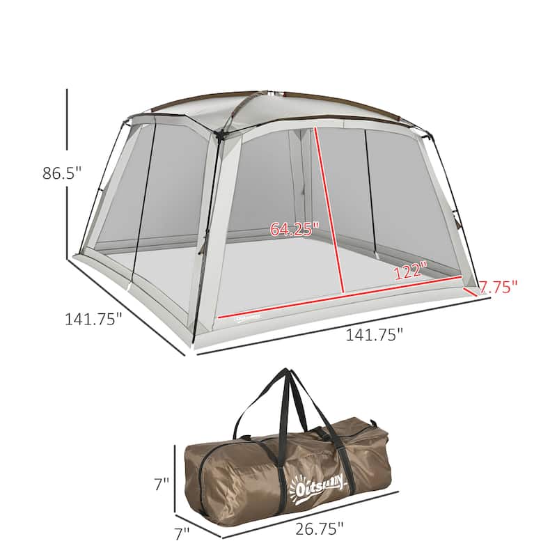 Outsunny 12' x 12' Screen House Room, UV50+ Screen Tent with 2 Doors and Carry Bag, Easy Setup