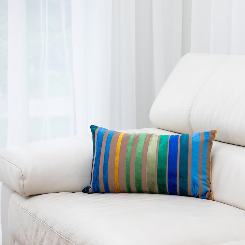 Gouchee Home Velvet Stripe Long Cushion 12 in. x 20 In. Throw Pillow