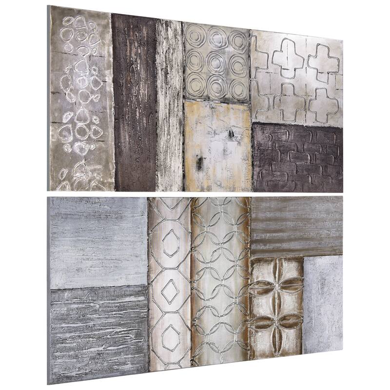 "Stacked" Abstract Textured Metallic Hand Painted Wall Art Set of 2