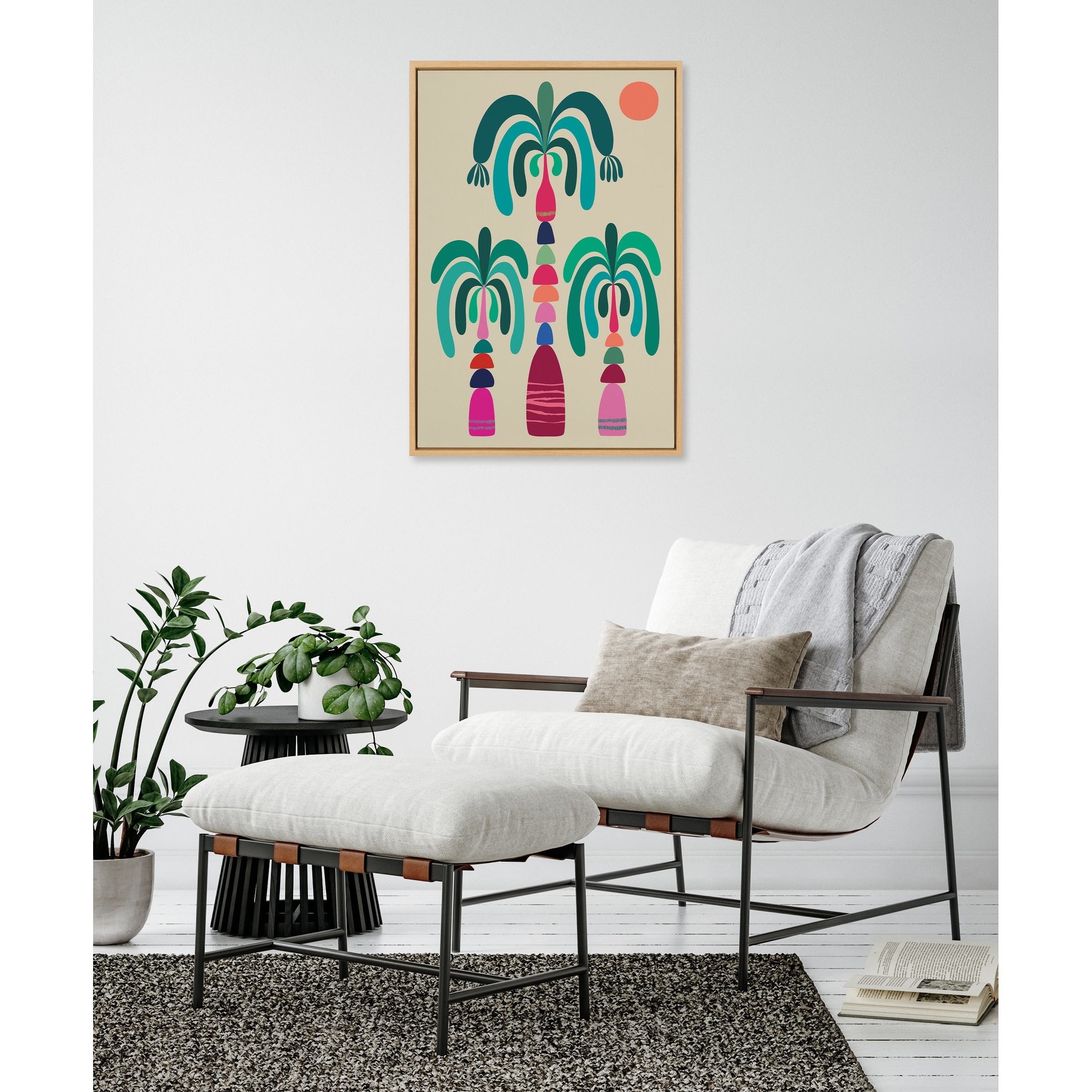 Kate and Laurel Sylvie MCM Palm Trees Framed Canvas by Rachel Lee