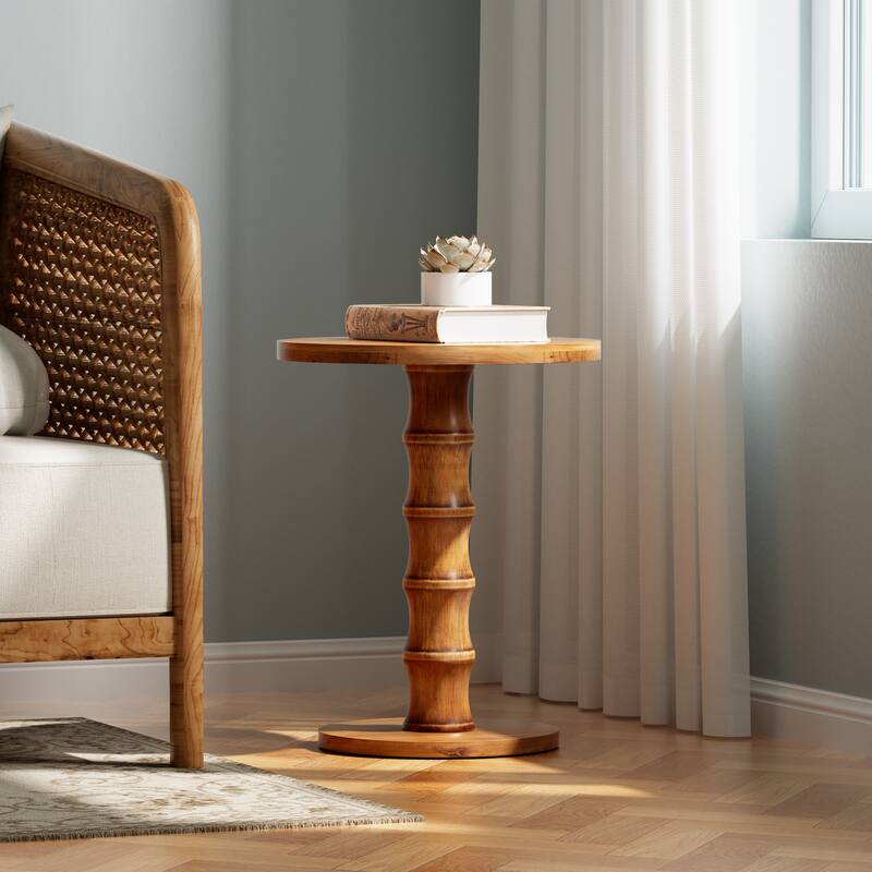 COZAYH Farmhouse Wood Base Pedestal Table, Round Accent Table for Living Room or Entryway, Compact Side Table for Small Spaces