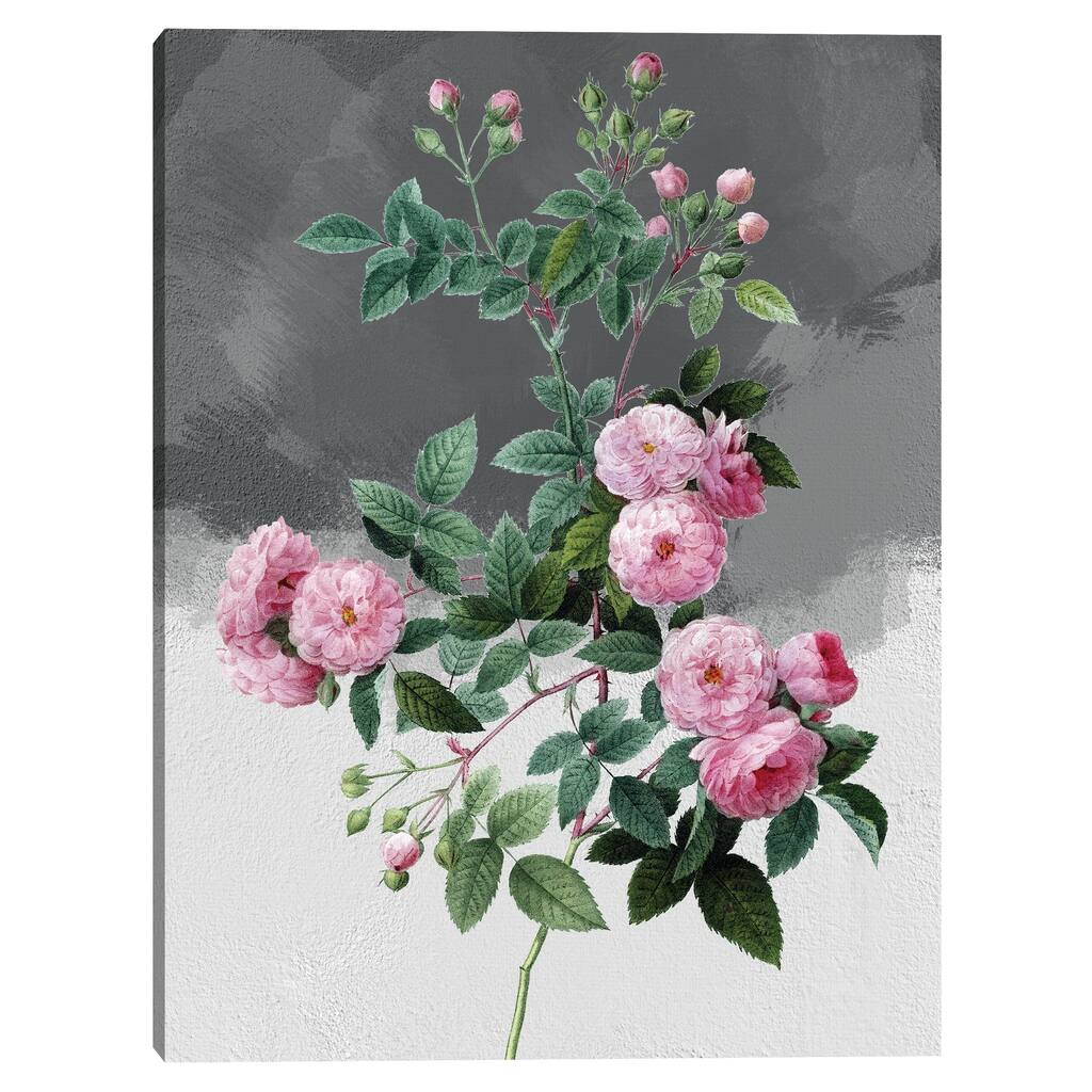 Pink Roses Grey Canvas Art Print