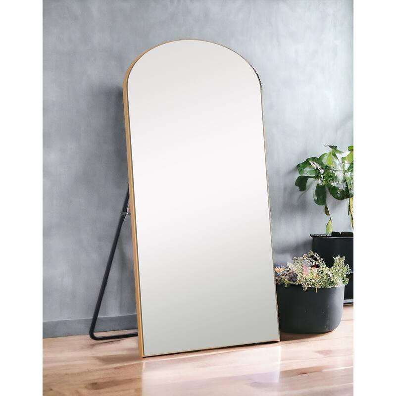 HomeRoots 71" Black Arch Wood Frame Full Length Standing Mirror - 31.5