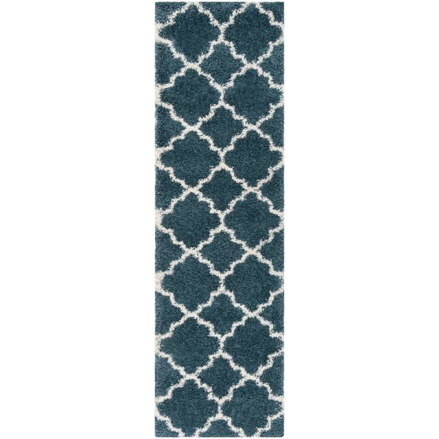 SAFAVIEH Hudson Shag Vitchka Glam Trellis 2-inch Area Rug - 2'3" x 6' Runner - Slate Blue/Ivory