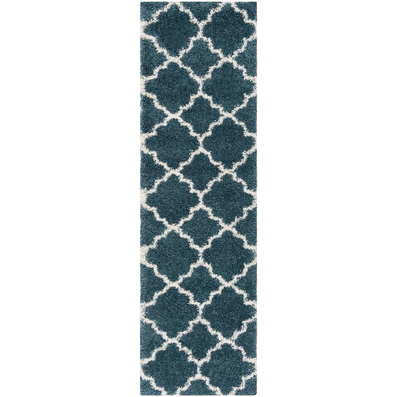 SAFAVIEH Hudson Shag Vitchka Glam Trellis 2-inch Area Rug - 2'3" x 10' Runner - Slate Blue/Ivory