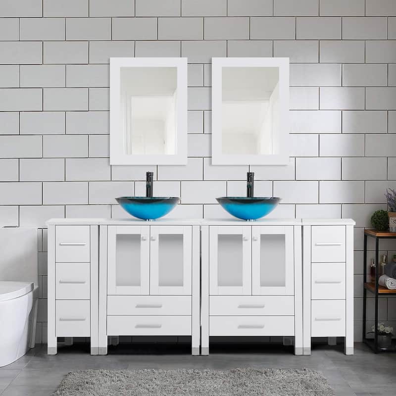 72" Bathroom Vanity Set with Vessel Sink Side Cabinet Combo