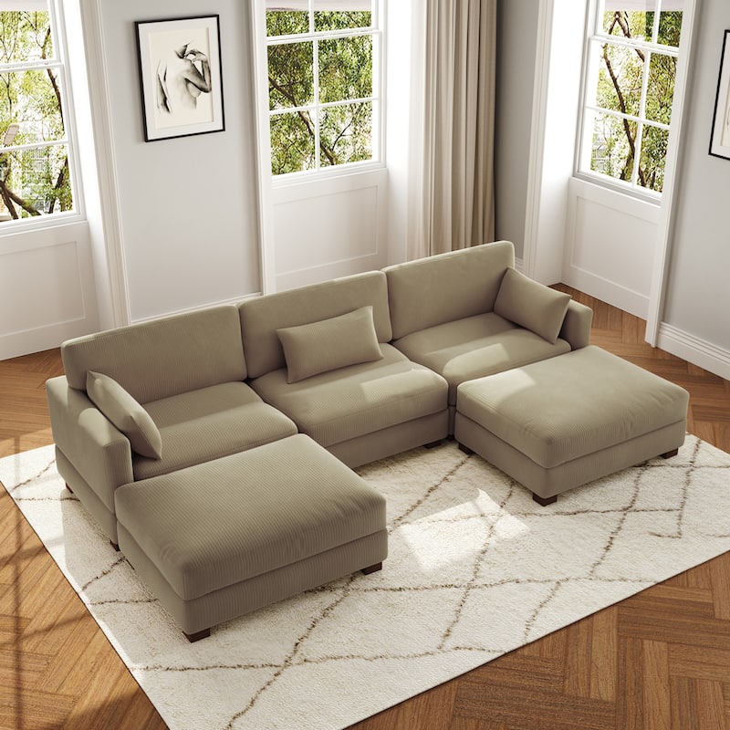 5-Piece U Shaped Couch Modular Sectional Sofa with Ottoman