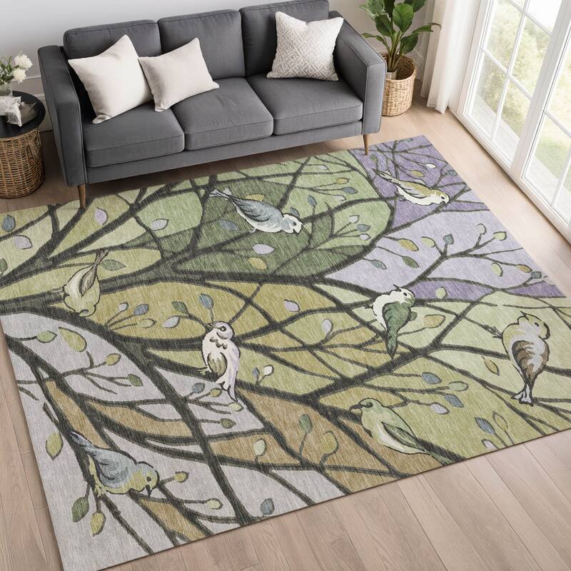 Machine Washable Indoor/ Outdoor Bird Mosaic Chantille Rug