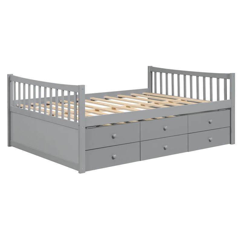 Full Size Daybed with Twin Trundle and 3 Drawers Solid Wood White No Box Spring Needed