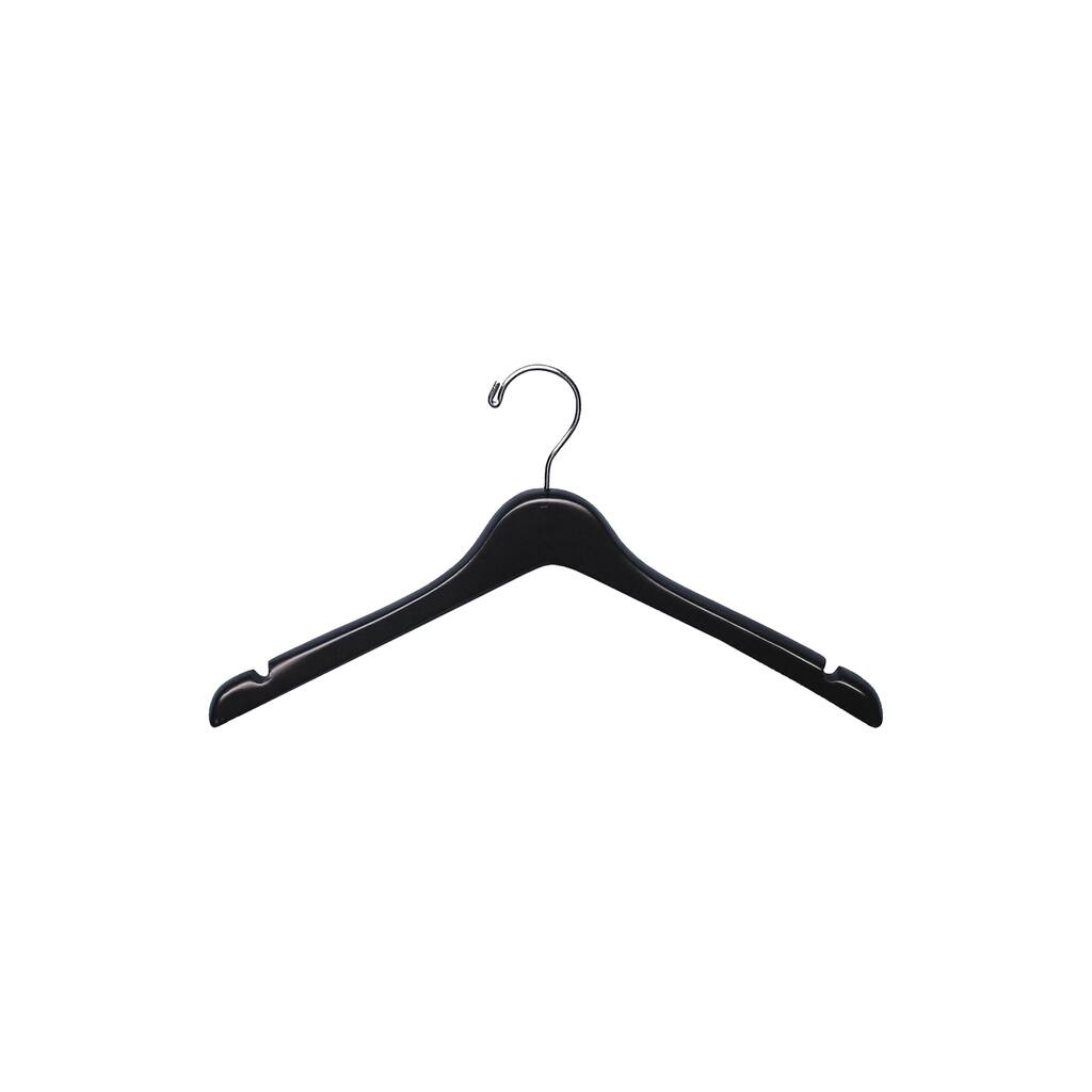 Deluxe Matte Black Wooden Coat/Dress Hanger, 17" Length x 1" Thick Chrome Hook Box of 12
