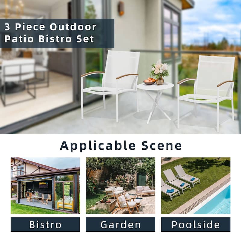 3-Piece Outdoor Bistro Set with Textilene Fabric – All-Weather Patio Conversation Set for Garden, Balcony & Poolside - N/A