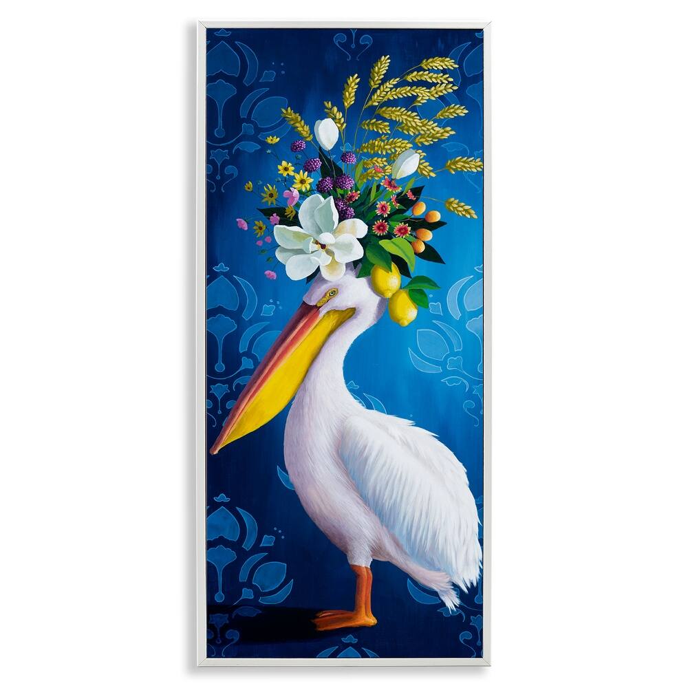 Stupell Floral Pelican over Damask Framed Giclee Art Design By Heather Gauthier