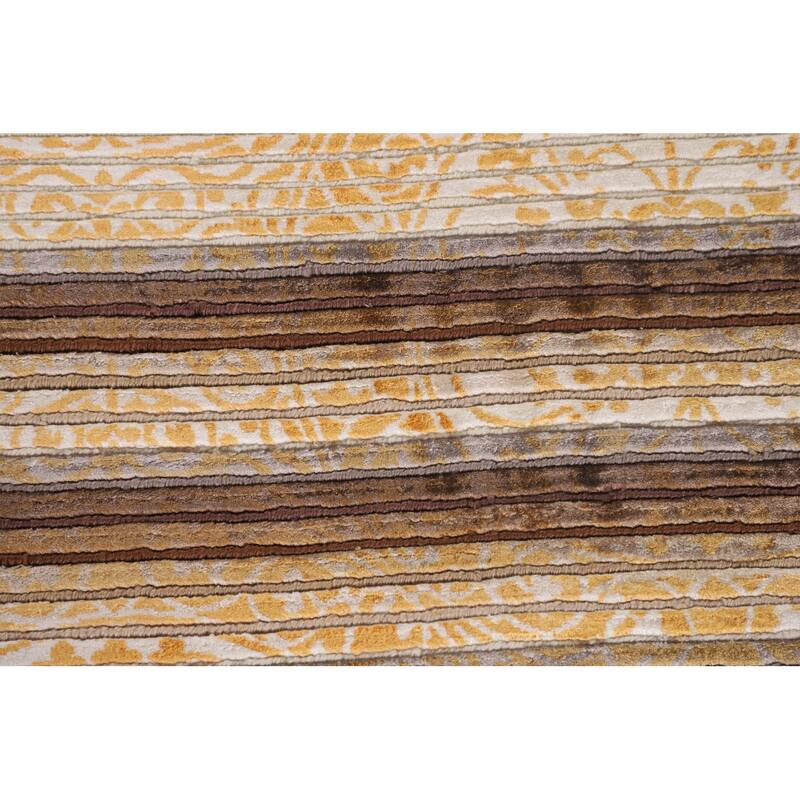 Striped Modern Abstract Accent Rug Handmade Yellow Wool Carpet - 2'9"x 4'10"