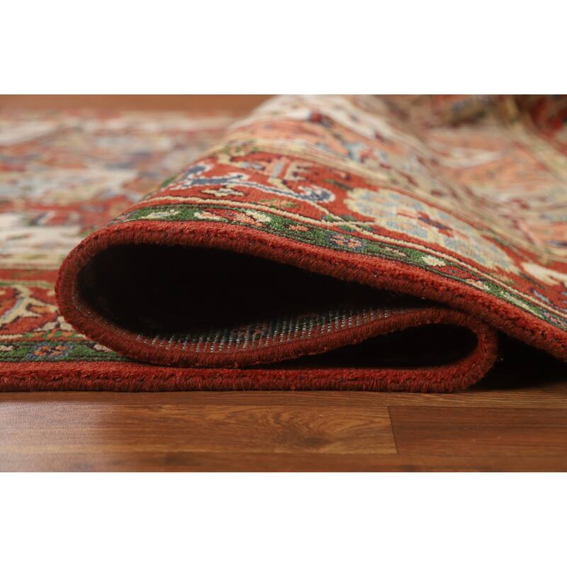 Hand Knotted Oriental 100% Wool Carpet Traditional Medallion Beige & Ivories Heriz (serapi) Area Rug - 11' 9'' X 8' 6''