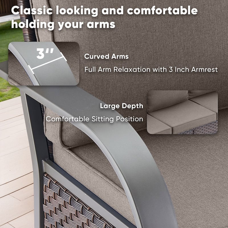 Outdoor 3 Seater Sofa with Ottoman Patio Furniture Set