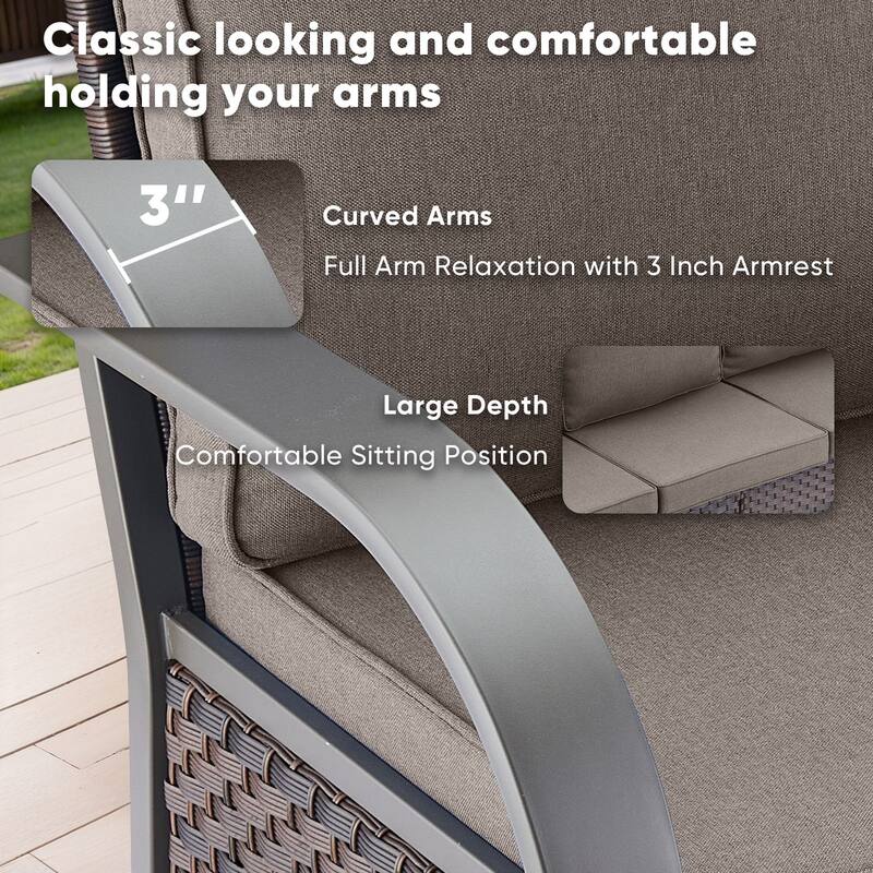 Outdoor Sofa with 2 Swivel Chairs, 2 Patio Chairs and 2 Ottomans