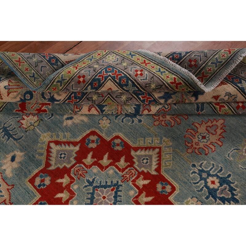 Hand Knotted Oriental 100% Wool Carpet Traditional Geometric Navy Blue & Blues Kazak Area Rug - 16' 6'' X 9' 7''