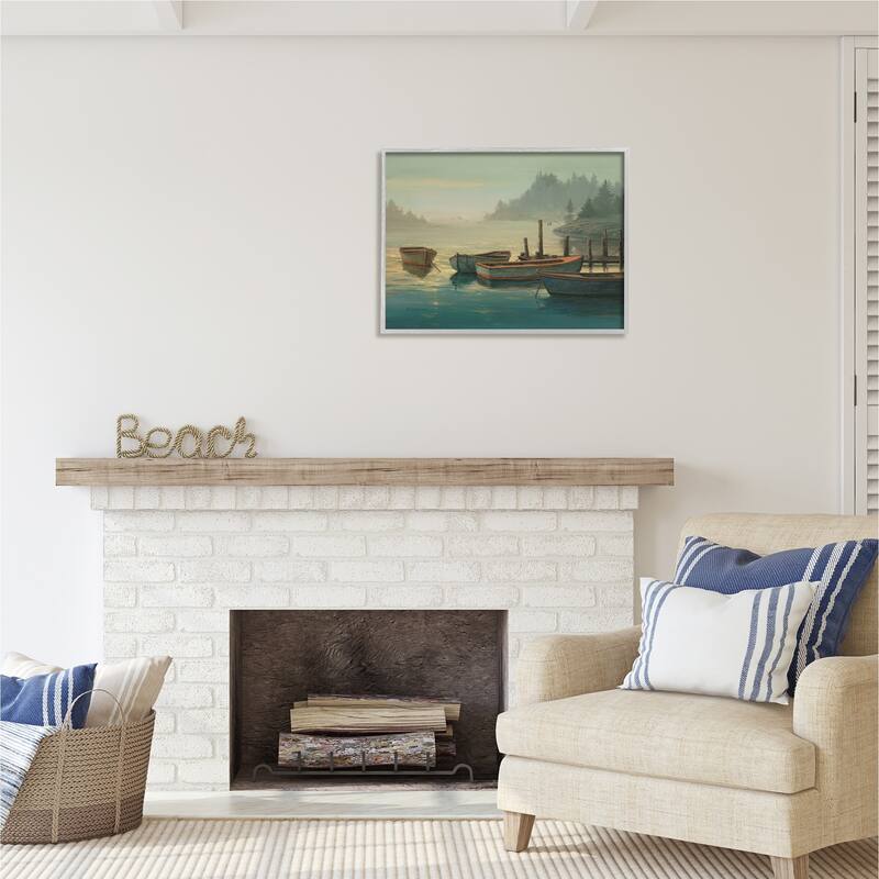 Stupell Docked Boats Landscape Framed Giclee Art Design by Michael Humphries