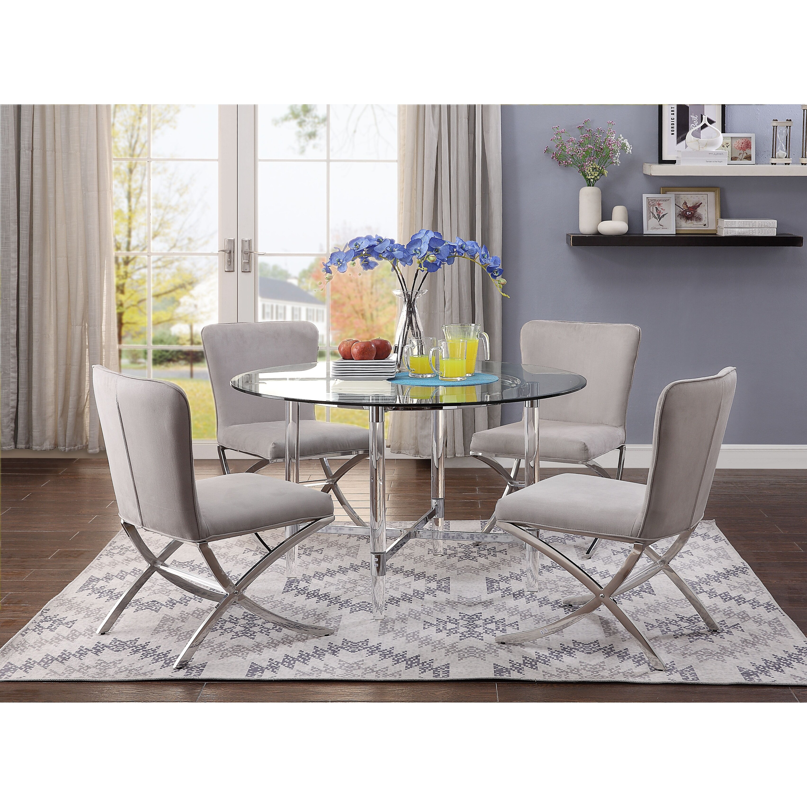 Wisely Beige and Chrome Side Chairs with Metal X Shape Legs (Set