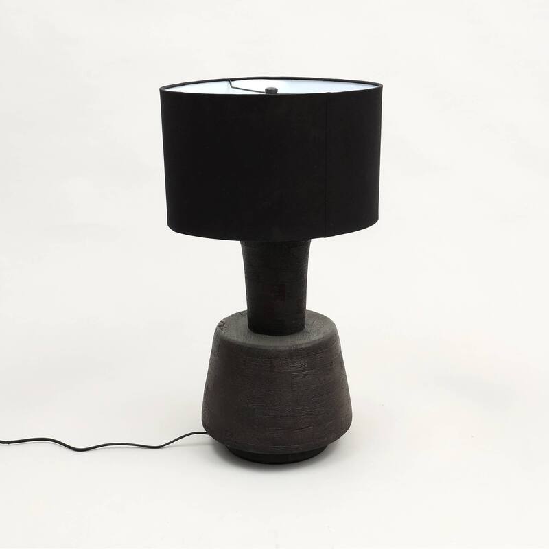 Handcrafted Artisanal Decorative Table Lamp with Wooden Base For Living Room-Bedroom-Home Decor-Tabletop-16.5x16.5x29"
