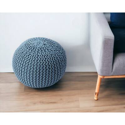 Cool Blue Woven Pouf Ottoman