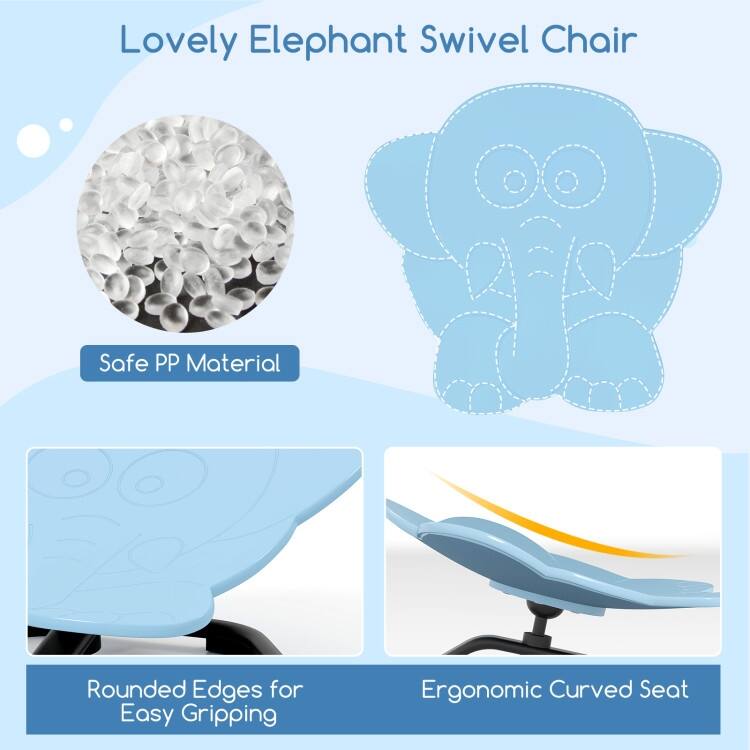 PP Spinning Sensory Swivel Chair with Metal Base and Elephant Design for Kids - 21" L x 19.5" W x 10" H