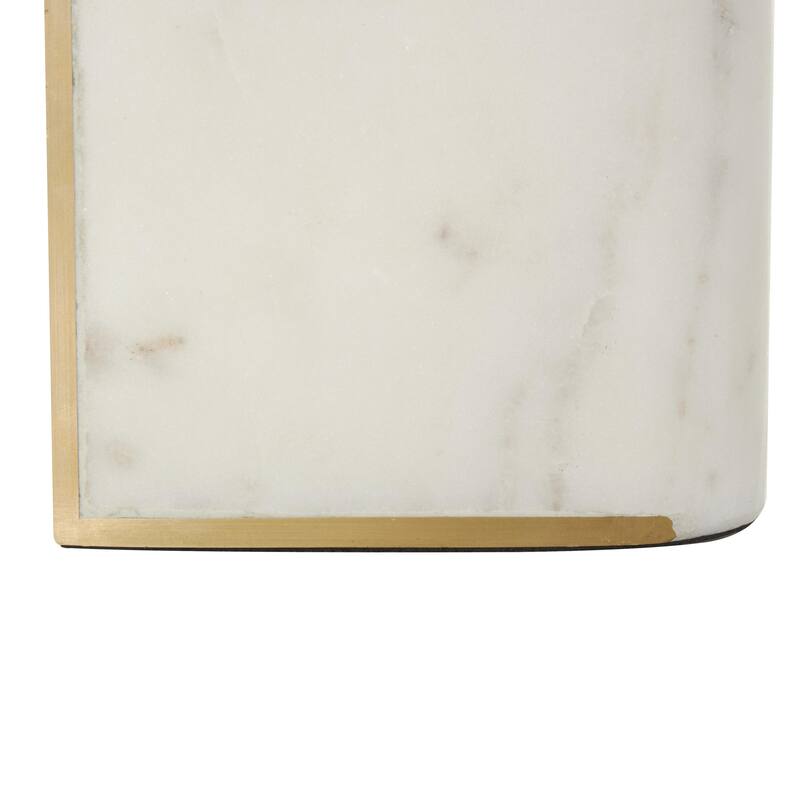 Marble Curved Rectangular Decorative Bookends with Gold Accents - Set of 2 White - Roche River Decor