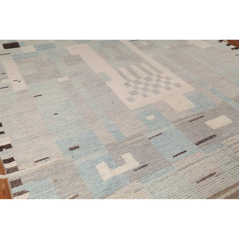 All-Over Abstract Moroccan Modern Area Rug Hand-Knotted Wool Carpet - 9'0"x 12'6"