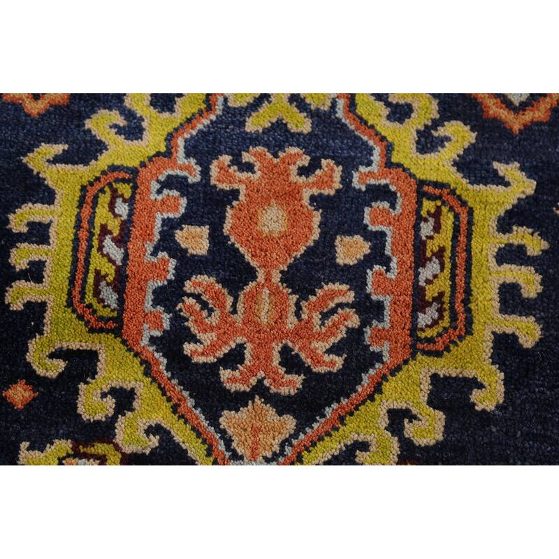 All-Over Blue Geometric Oushak Oriental Area Rug Handmade Wool Carpet - 7'10"x 10'4"