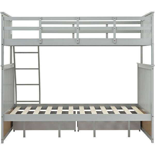 slide 2 of 57, Twin Over Full Bunk Bed with Storage Drawers and Built-In Ladder,Modern Style Gray