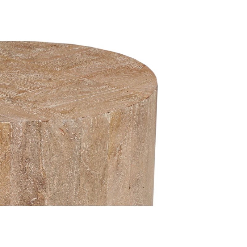 Caden Round Solid Mango Wood End Table with Geometric Top