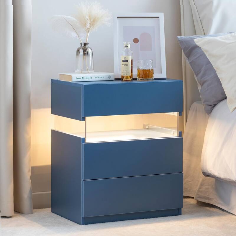 LED Nightstands, Acrylic Board LED Bedside Tables Table with 3 Drawer Dresser for Bedroom Living Room Bedside Furniture