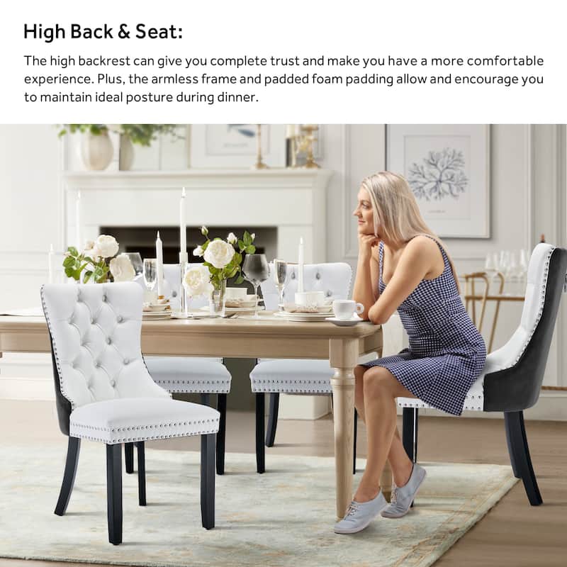 Upholstered Tufted Velvet Dining Chair with Solid Wood Legs Set of 6