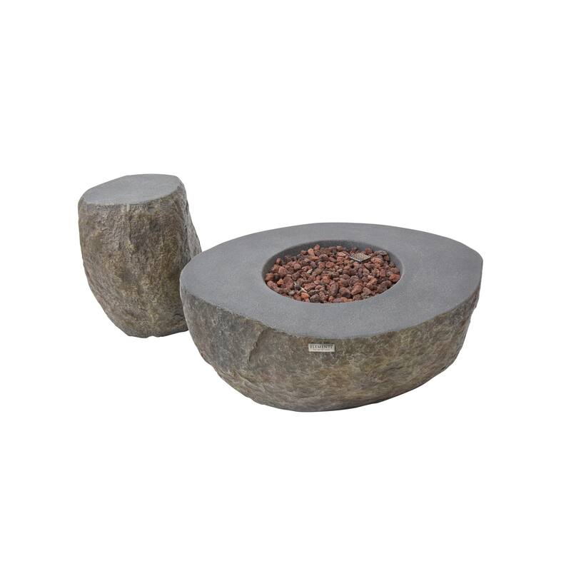 Elementi Boulder 45,000 BTU Concrete Propane Fire Table with Lava Rocks & Cover - 43.3 X 35 X 16.1