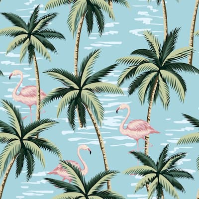 Tropical Flamingos Removable Wallpaper - 10'ft H x 24''inch W