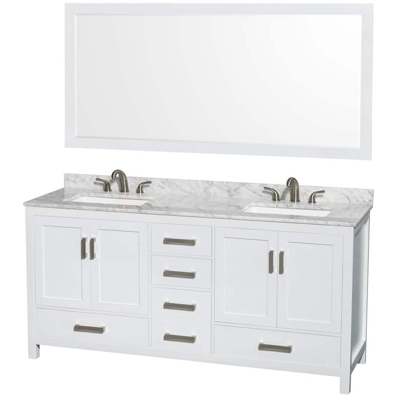 Wyndham Collection WCS141472DCMUS3M70 Sheffield 72" Free Standing - White / White Carrara Marble Top / Brushed Chrome - Painted