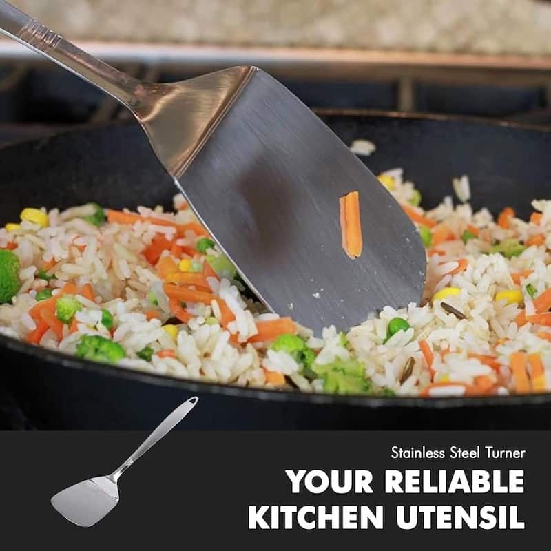 Chef Craft 12.5" Stainless Steel Solid Turner Spatula with Attractive Brushed Finish Handle