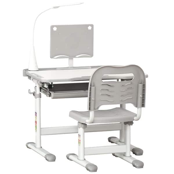 slide 2 of 10, Kids Desk and Chair Set, School Study Desk with USB Light, Storage Drawer for Writing, Activities, Arts, or Crafts - Gray Gray