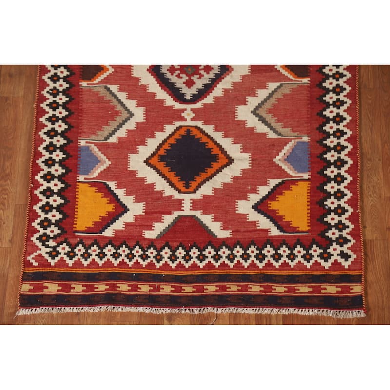 Vegetable Dye Kilim Qashqai Persian Antique Runner Rug - 3'9"x 13'5"