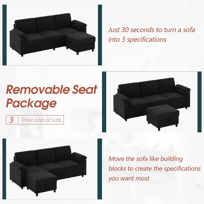 Futzca 79'' Corduroy Sectional Sofa Couch with Removable Pillow