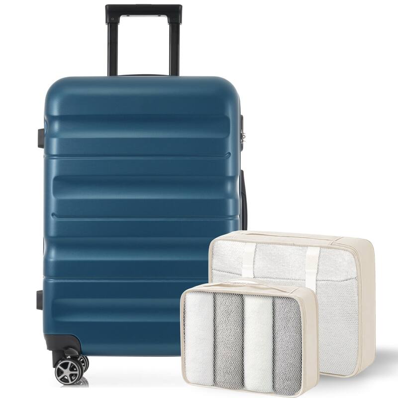 24" ABS Hardshell Luggage Set, Lightweight Travel Luggage w/2 Packing Cubes and Spinner Wheels, Suitable for Both Men and Women - Inky Blue
