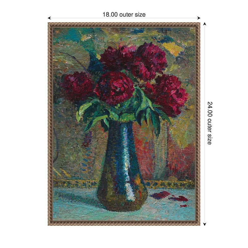 Kate and Laurel Pivoines rouges dans un vase Dalpayrat by Henri Martin by Nostalgia Prints Framed Canvas Wall Art Print