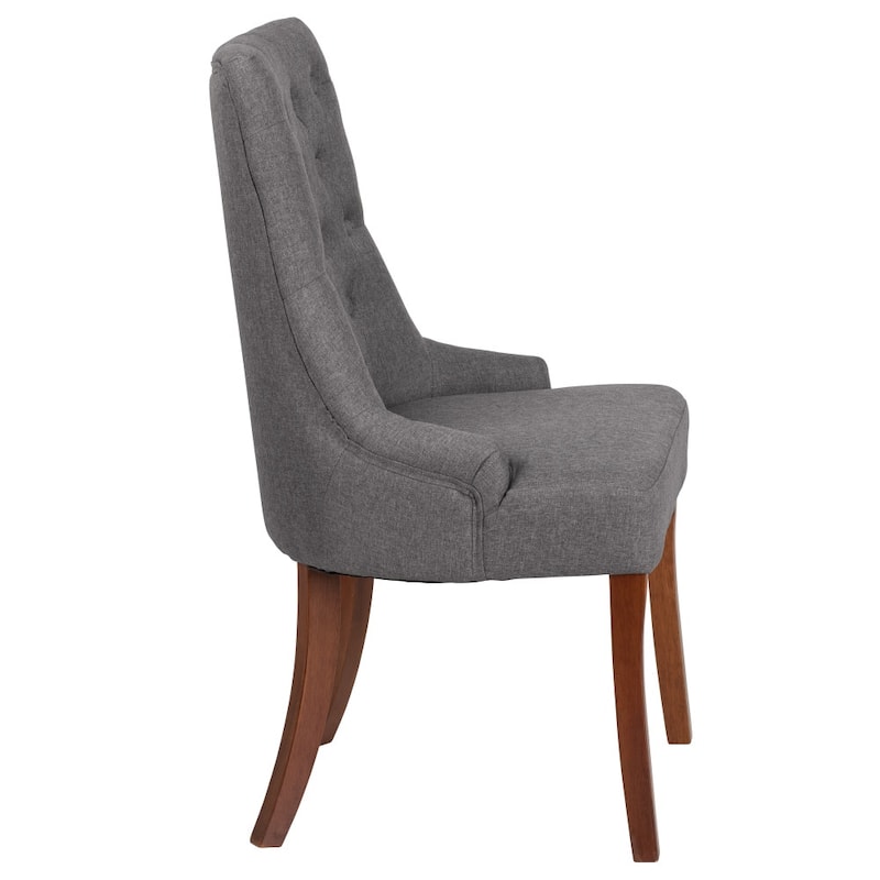 Tufted Chair with Curved Mahogany Legs