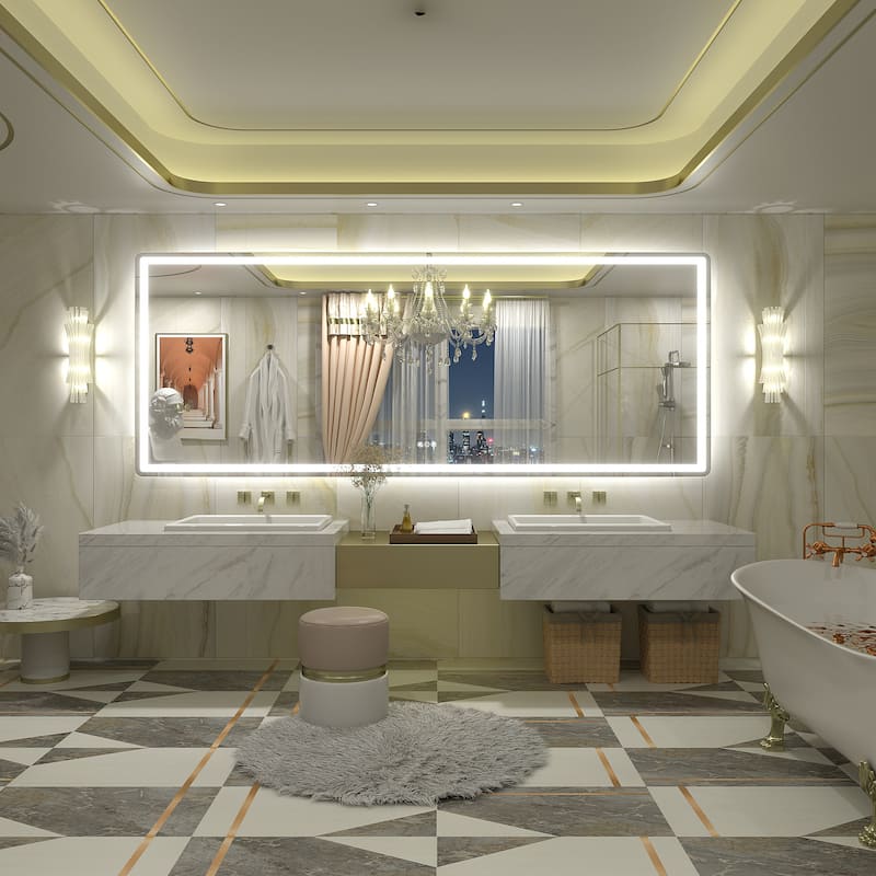 UL Certified Frameless LED Front Light and Backlit 3 Colors Dimmable Anti-Fog Wall Bathroom Vanity Mirror